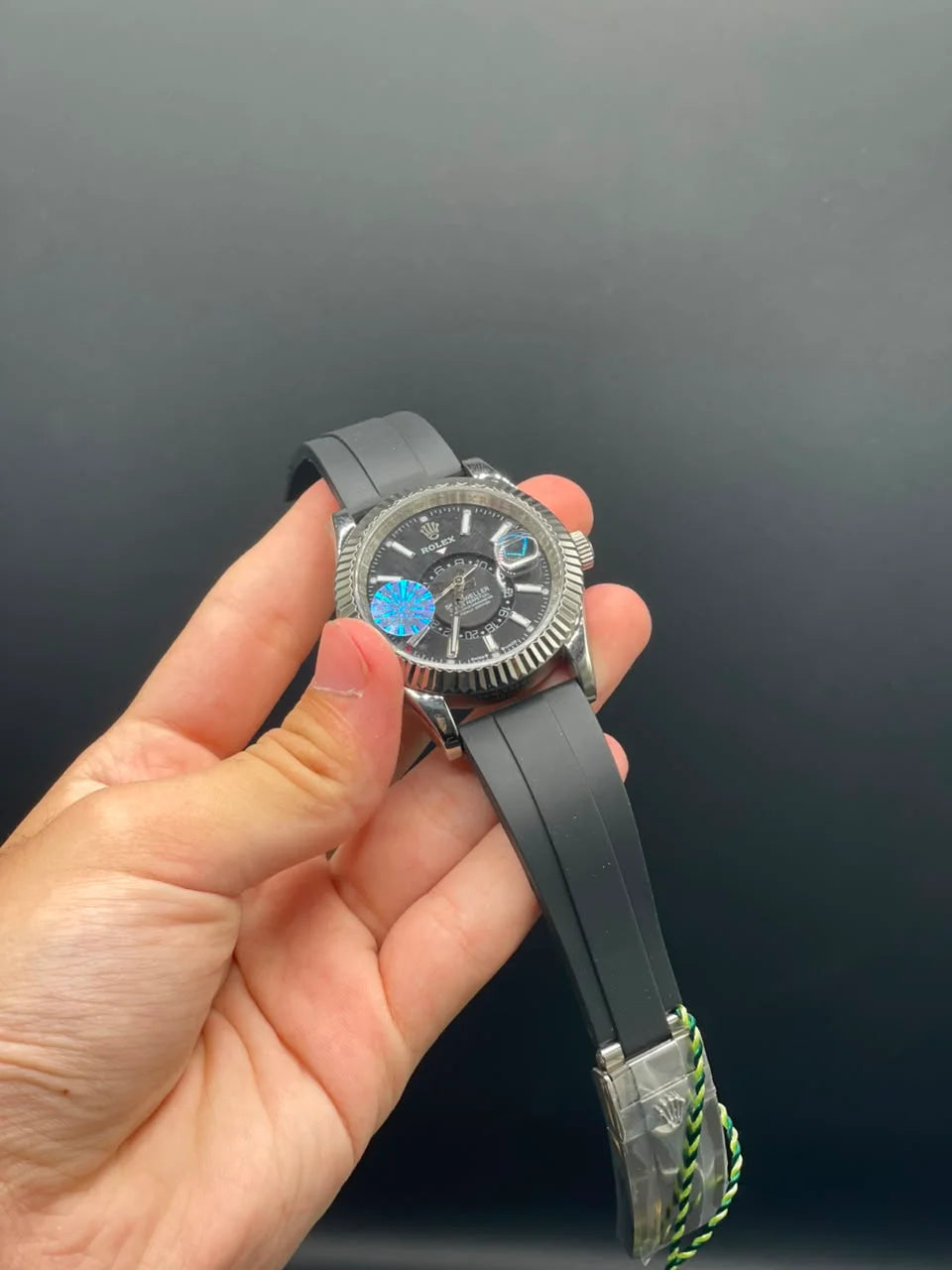 RLX Black Oyster-Flex Strap with Black Sky-Dweller Style Dial Automatic Watch