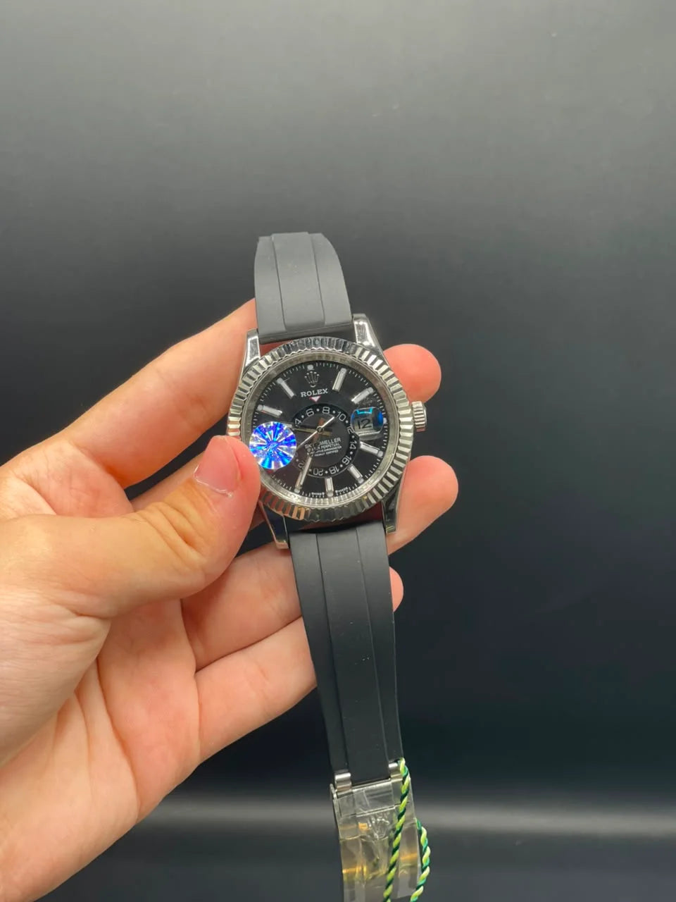 RLX Black Oyster-Flex Strap with Black Sky-Dweller Style Dial Automatic Watch