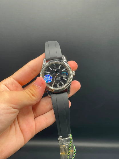 RLX Black Oyster-Flex Strap with Black Sky-Dweller Style Dial Automatic Watch