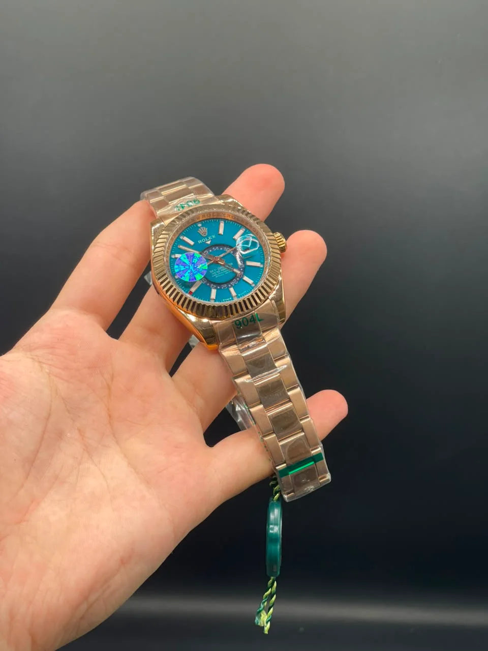 RLX Rose Gold Oyster Chain with Blue Sky-Dweller Style Dial Automatic Watch