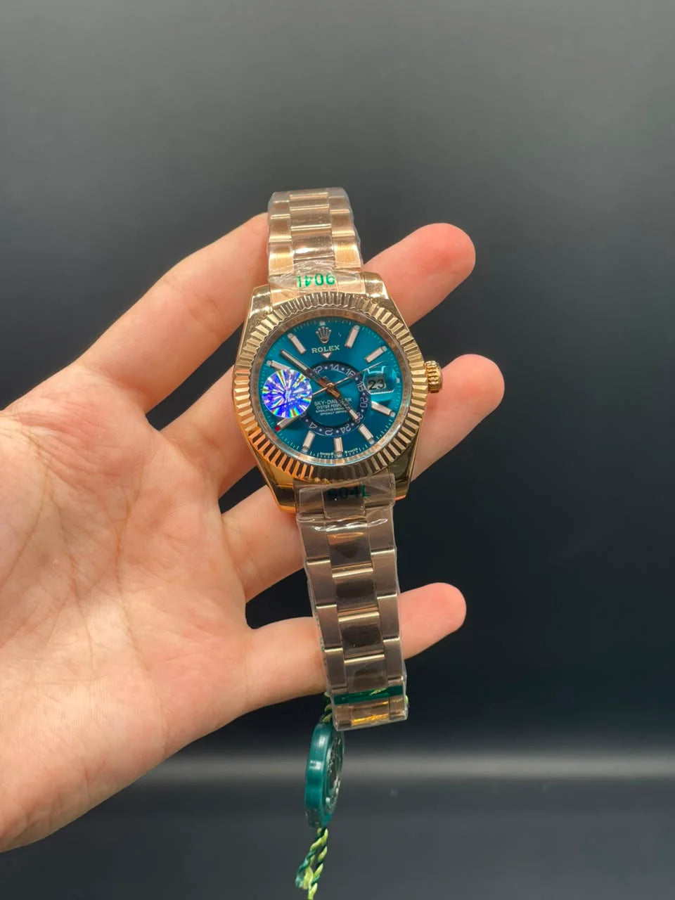 RLX Rose Gold Oyster Chain with Blue Sky-Dweller Style Dial Automatic Watch