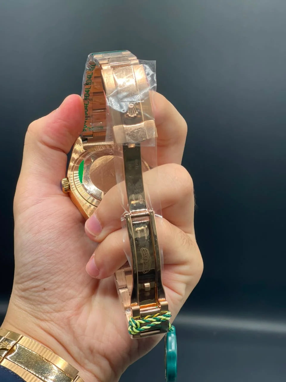 RLX Rose Gold Oyster Chain with Blue Sky-Dweller Style Dial Automatic Watch