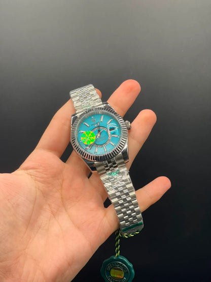 RLX Silver Jubilee Chain with Tiffany Blue Sky-Dweller Style Dial Automatic Watch