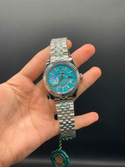 RLX Silver Jubilee Chain with Tiffany Blue Sky-Dweller Style Dial Automatic Watch