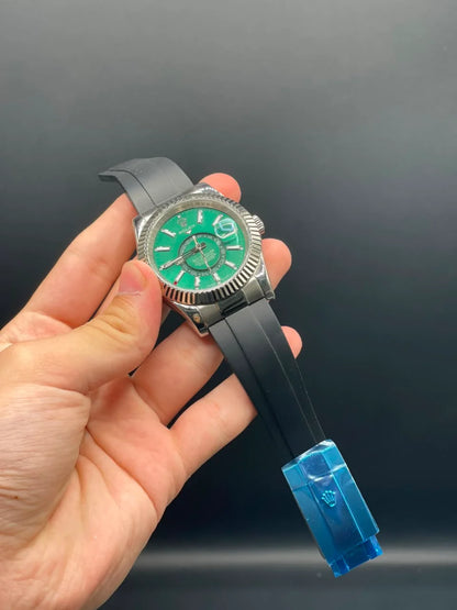 RLX Black Oyster-Flex Strap with Green Sky-Dweller Style Dial Automatic Watch