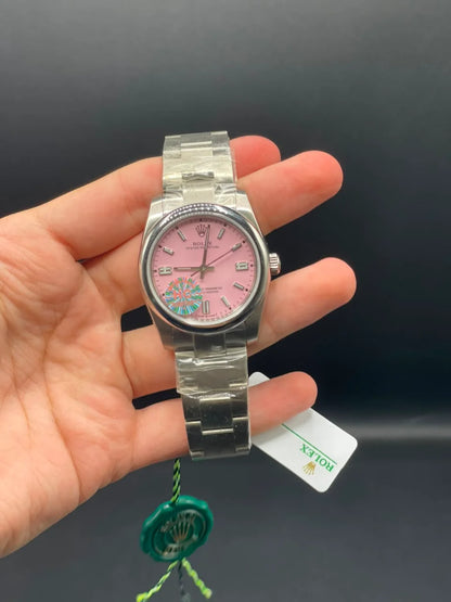 RLX Silver Oyster Chain With Pink Dial Automatic Watch