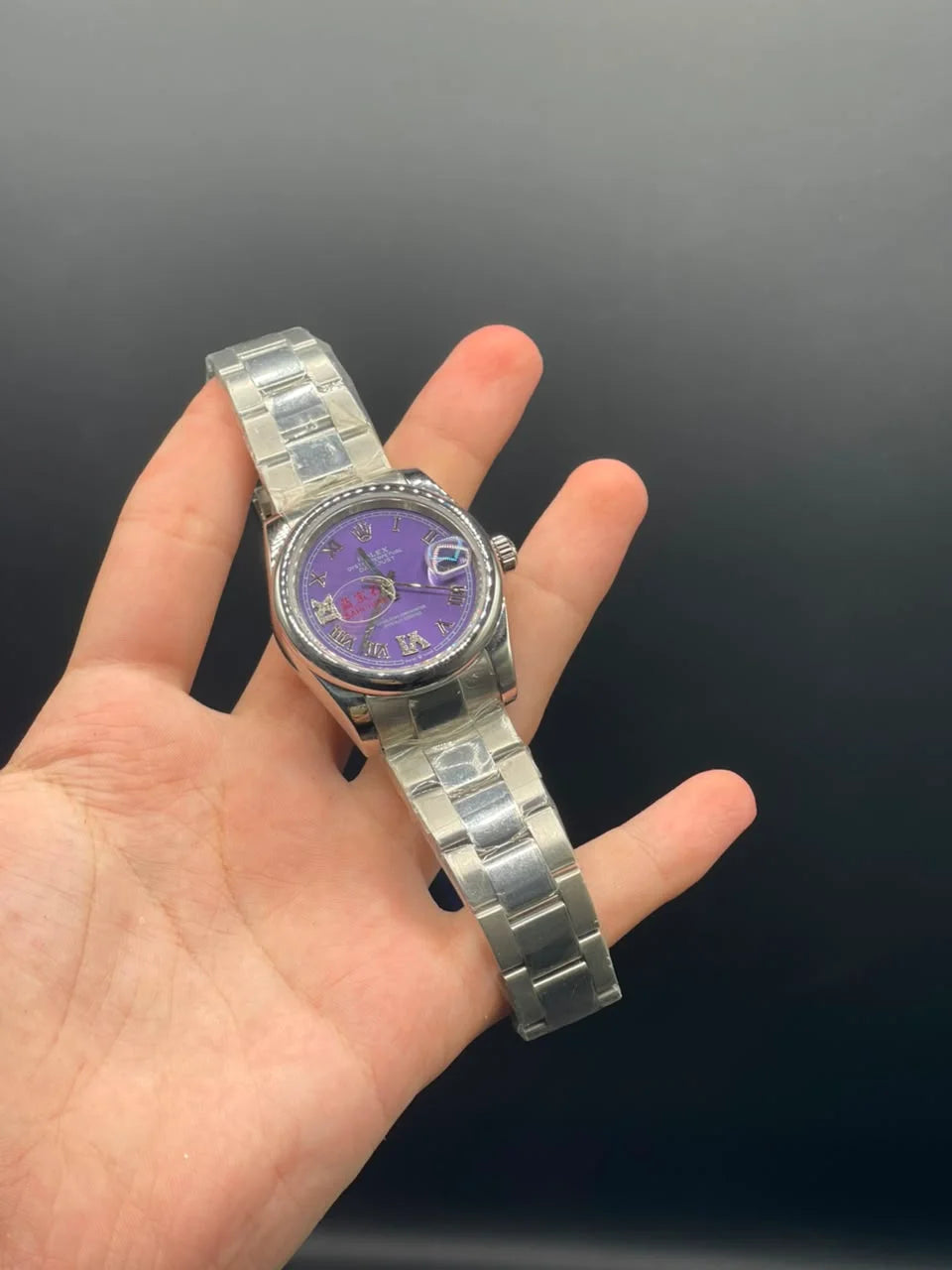 RLX Silver Oyster Chain with Purple Dial Automatic Watch
