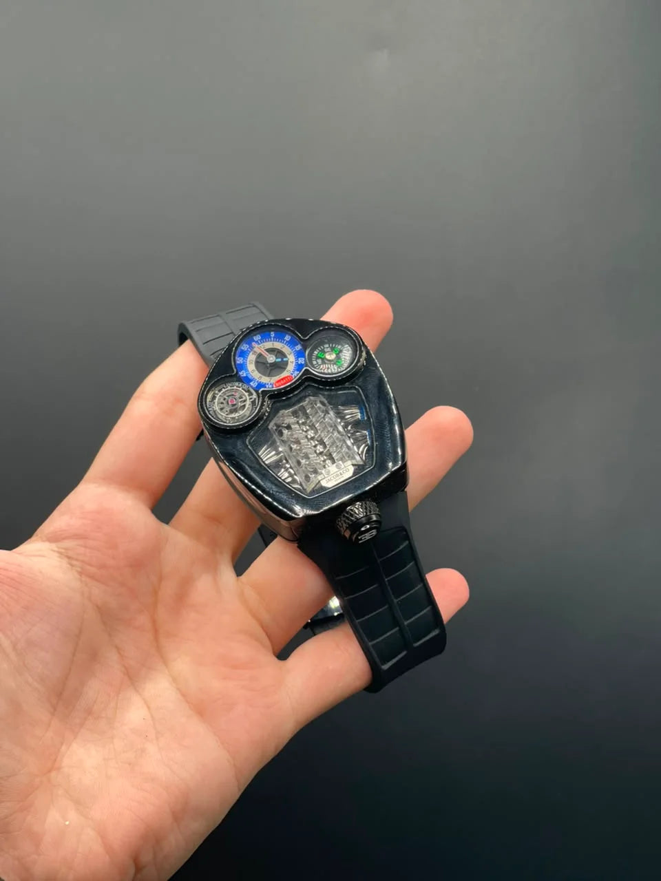 Jacob Black Strap With Black Engine Style Dial Automatic Watch