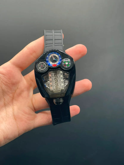 Jacob Black Strap With Black Engine Style Dial Automatic Watch