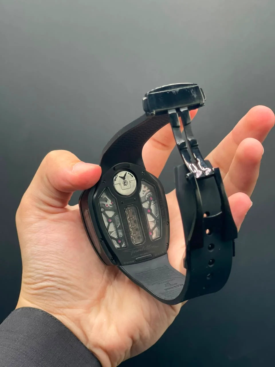 Jacob Black Strap With Black Engine Style Dial Automatic Watch