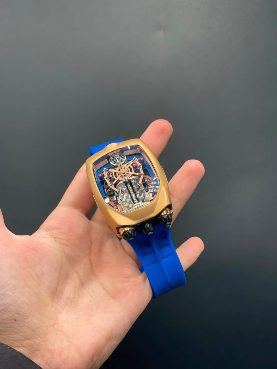 Jacob Blue Strap With Engine Dial With Rose Gold Bezel Automatic Watch
