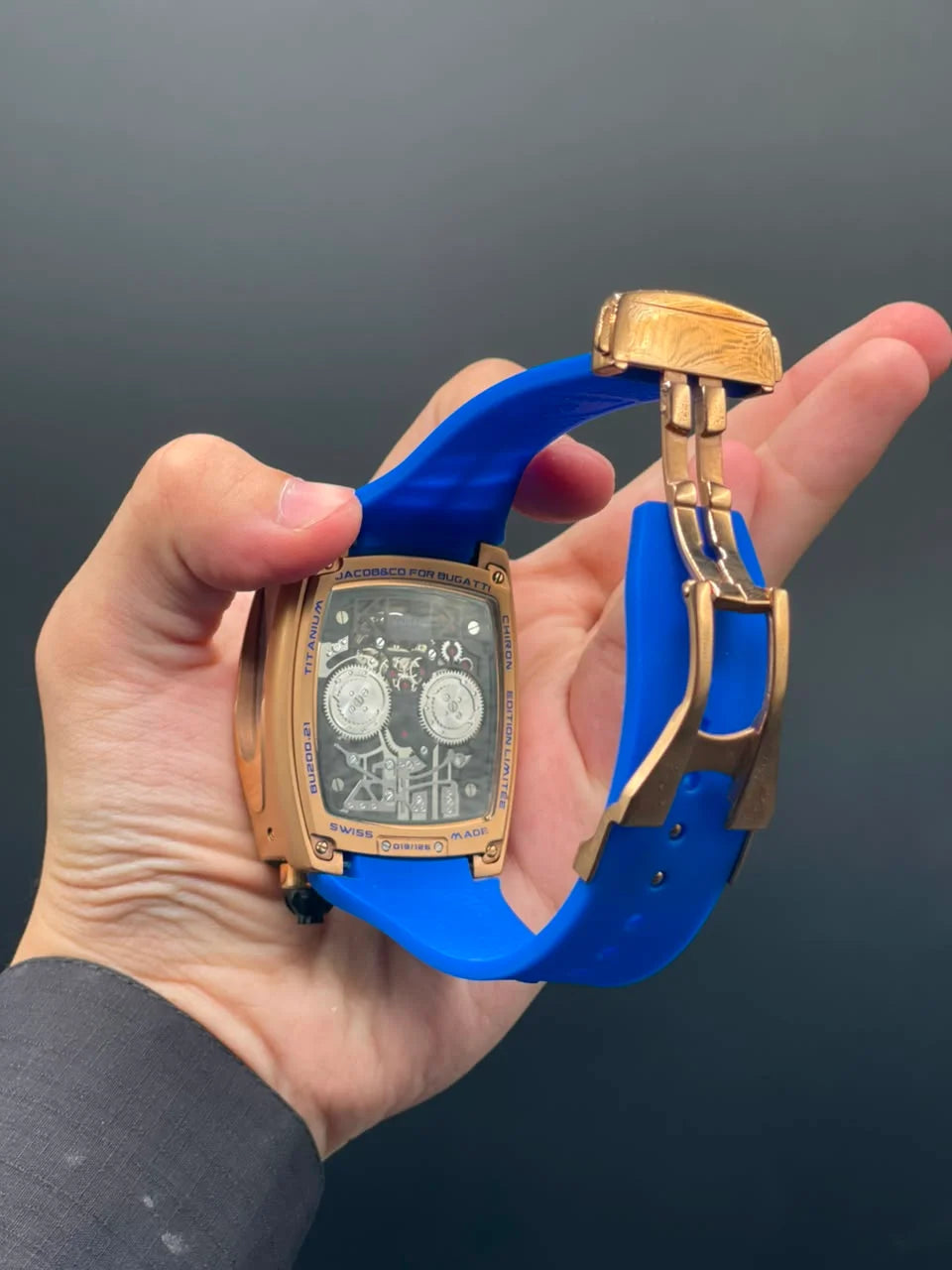 Jacob Blue Strap With Engine Dial With Rose Gold Bezel Automatic Watch