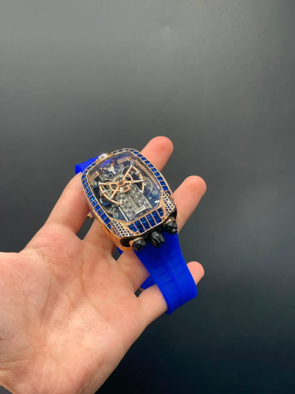 Jacob Blue Strap With Engine Dial With Blue Diamond Bezel Automatic Watch