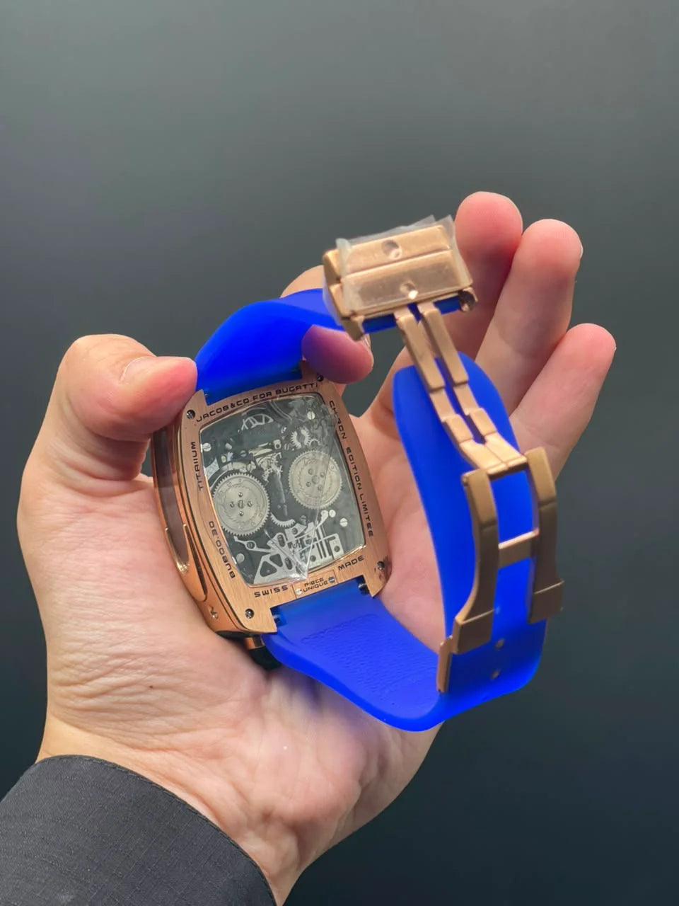 Jacob Blue Strap With Engine Dial With Blue Diamond Bezel Automatic Watch