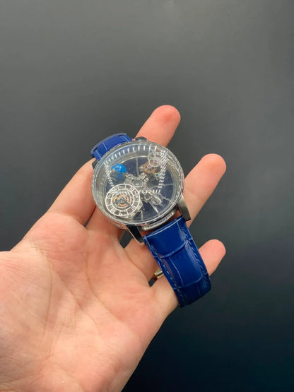 Jacob Blue Strap With Transparent Astronomical Dial Quartz Watch