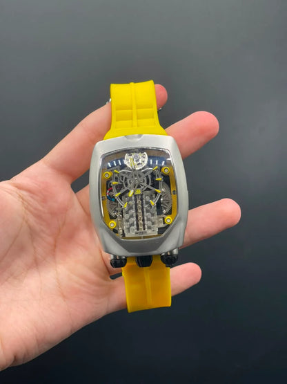 Jacob Yellow Strap With Engine Dial With Matte Gray Bezel Automatic Watch