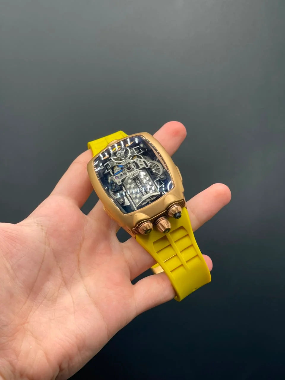 Jacob Yellow Strap With Engine Dial With Rose Gold Bezel Automatic Watch
