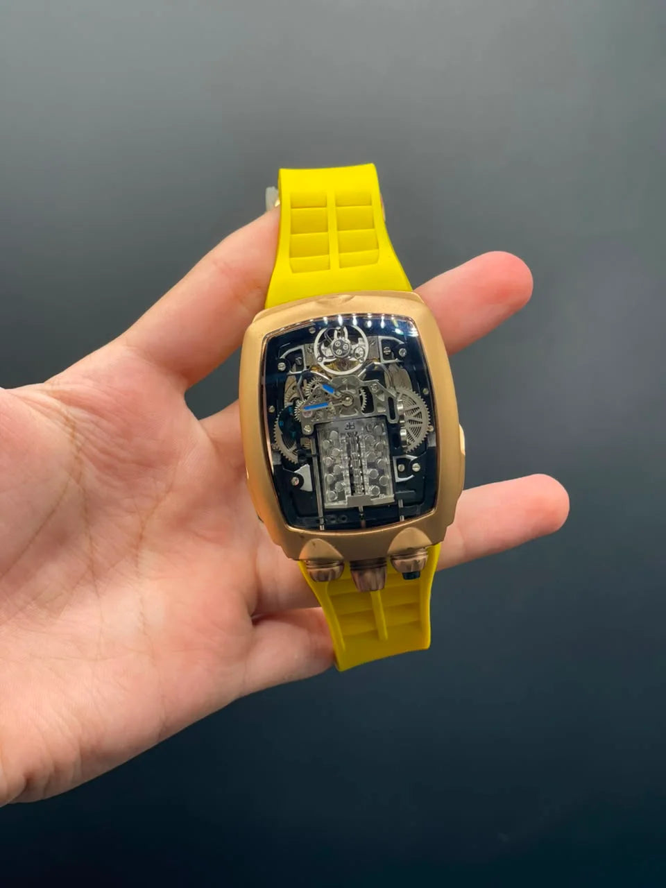 Jacob Yellow Strap With Engine Dial With Rose Gold Bezel Automatic Watch