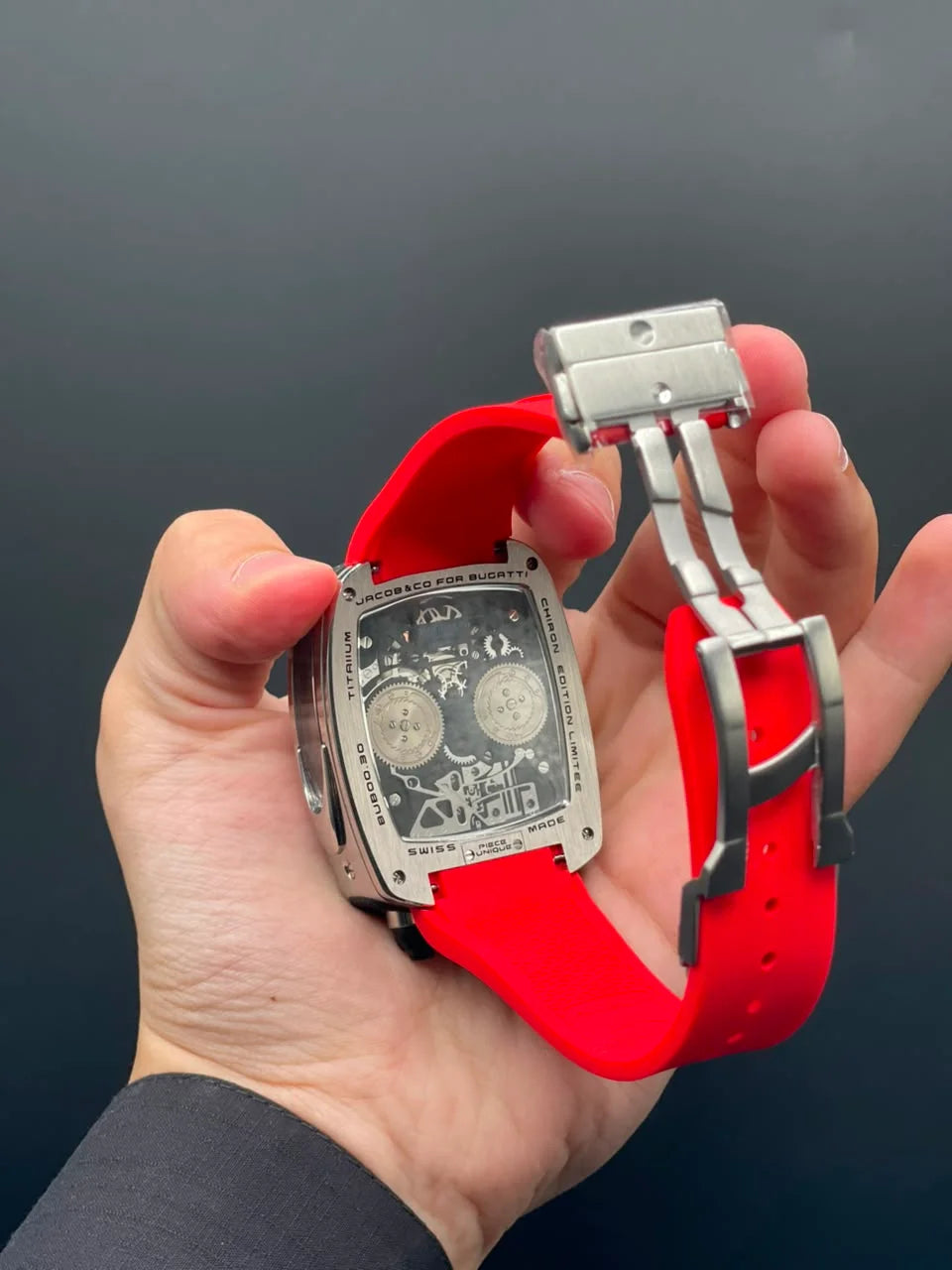 Jacob Red Strap With Engine Dial With Silver Bezel Automatic Watch