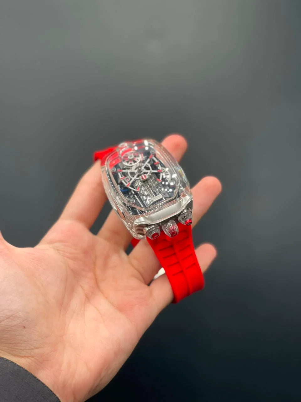 Jacob Red Strap With Fully Transparent Engine Dial Automatic Watch