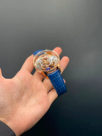 Jacob Blue Strap With Rose Gold Dragon Dial Quartz Watch