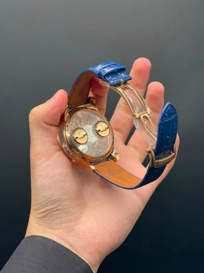 Jacob Blue Strap With Rose Gold Dragon Dial Quartz Watch