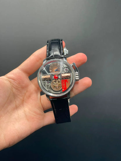 Jacob Black Strap With Red Music Box Dial Automatic Watch
