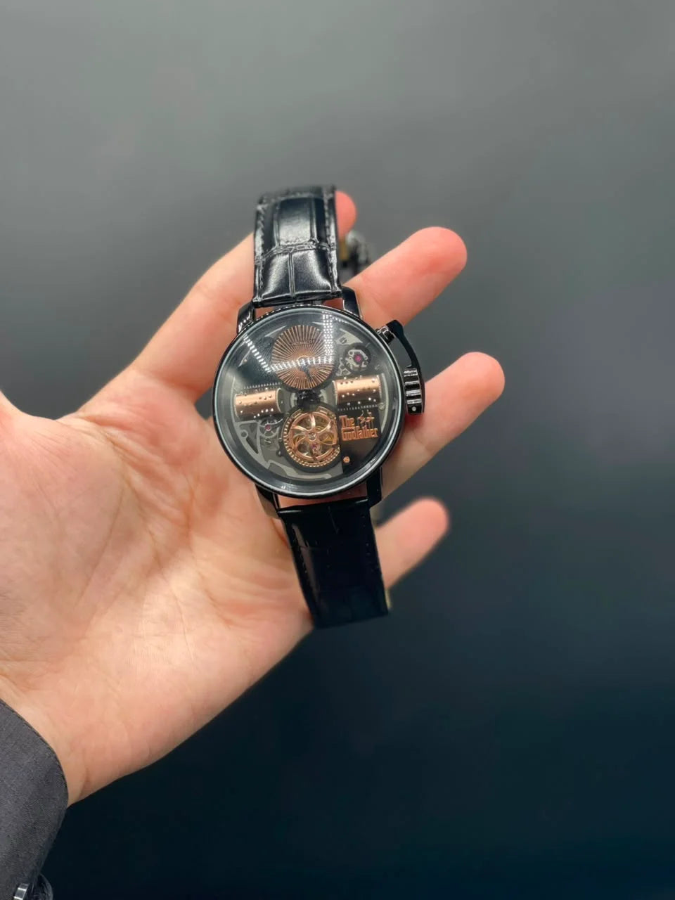 Jacob Black Strap With Rose Gold Music Box Dial Automatic Watch