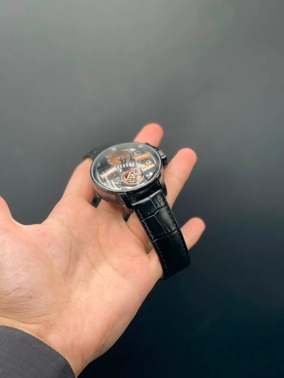 Jacob Black Strap With Rose Gold Music Box Dial Automatic Watch