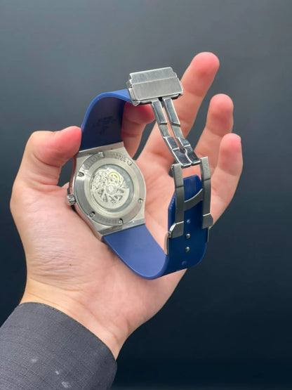 HB Blue Rubber Strap With Blue Textured Dial With Diamond Bezel Automatic Watch