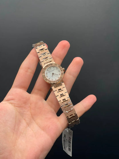 BLGRI Rose Gold Chain With White Stone Dial With Rose Gold Bezel Quartz Watch