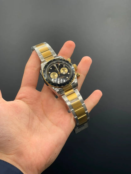 TDR Two Tone Chain with Black Chronograph Dial Automatic Watch