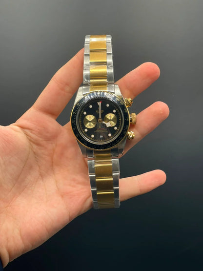 TDR Two Tone Chain with Black Chronograph Dial Automatic Watch