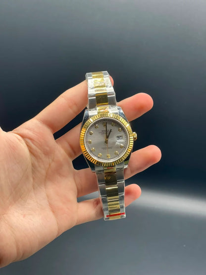 Rlx Two Tone Chain With White Date-Just Dial Automatic Watch