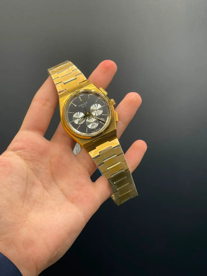 TT Golden Chain with Black Chronograph Dial Quartz Watch