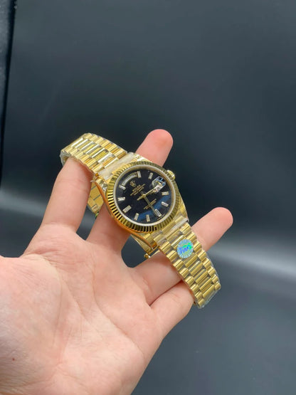 Rlx Golden Presidential Chain With Golden Day-Date Dial With Blue Line Automatic Watch