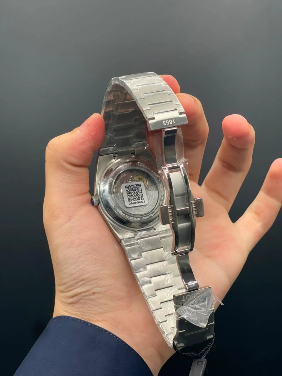 TT Silver Chain with Black and Blue Open Heart Dial Automatic Watch
