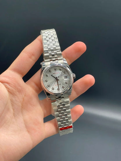 Rlx Silver Jubilee Chain With White Date-Just Textured Dial Automatic Watch