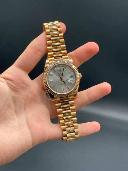 Rlx Rose Gold Presidential Chain With Gray Day-Date Dial Automatic Watch