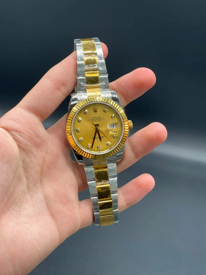 Rlx Two Tone Oyster Chain With Golden Datejust Dial Automatic Watch