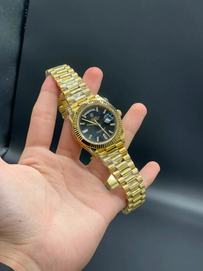Rlx Golden Presidential Chain With Black Day-Date Dial Automatic Watch