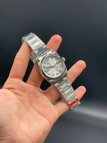 Rlx Silver Oyster Chain With White Date-Just Textured Dial Automatic Watch