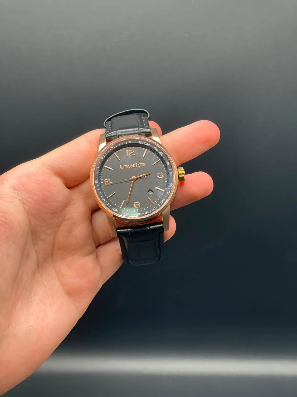 AP Style Black Strap with Black Dial and Golden Bezel Automatic Watch