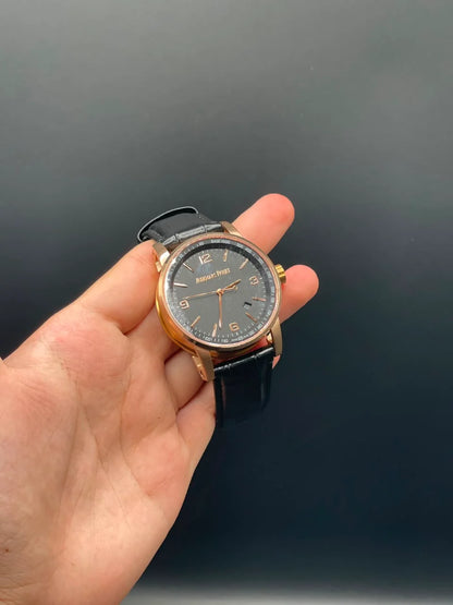 AP Style Black Strap with Black Dial and Golden Bezel Automatic Watch