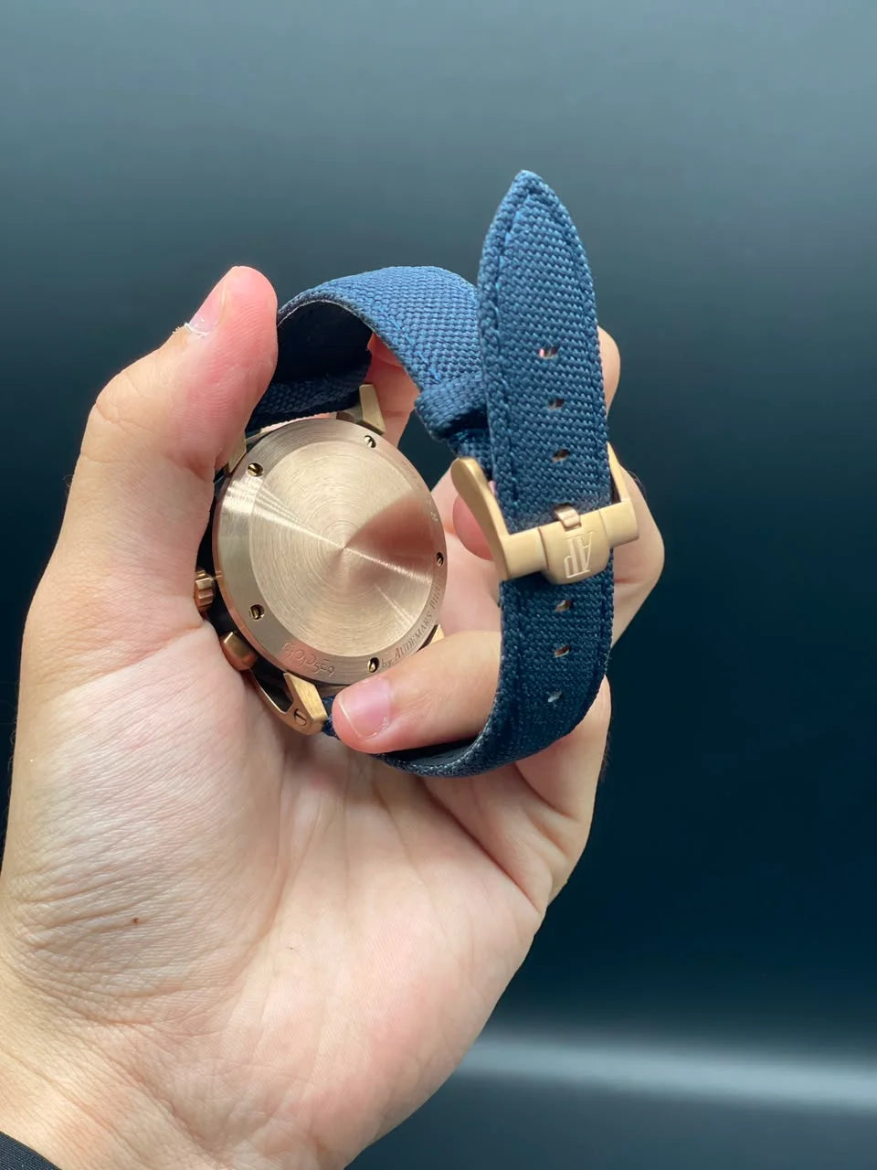 AP Style Blue Strap with Blue Chronograph Dial and Golden Bezel Automatic Watch