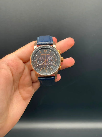 AP Style Blue Strap with Black Chronograph Dial and Golden Bezel Automatic Watch