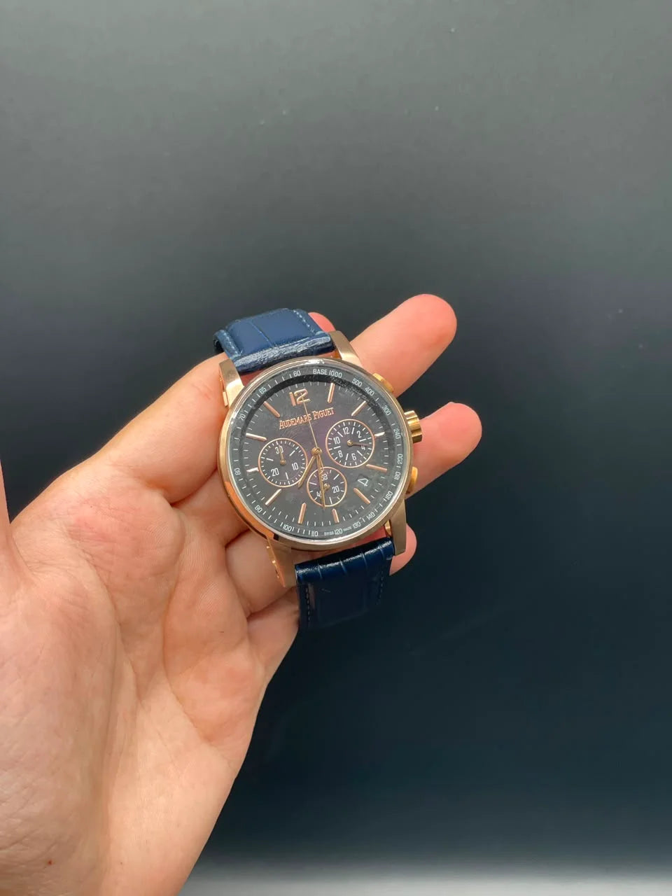 AP Style Blue Strap with Black Chronograph Dial and Golden Bezel Automatic Watch