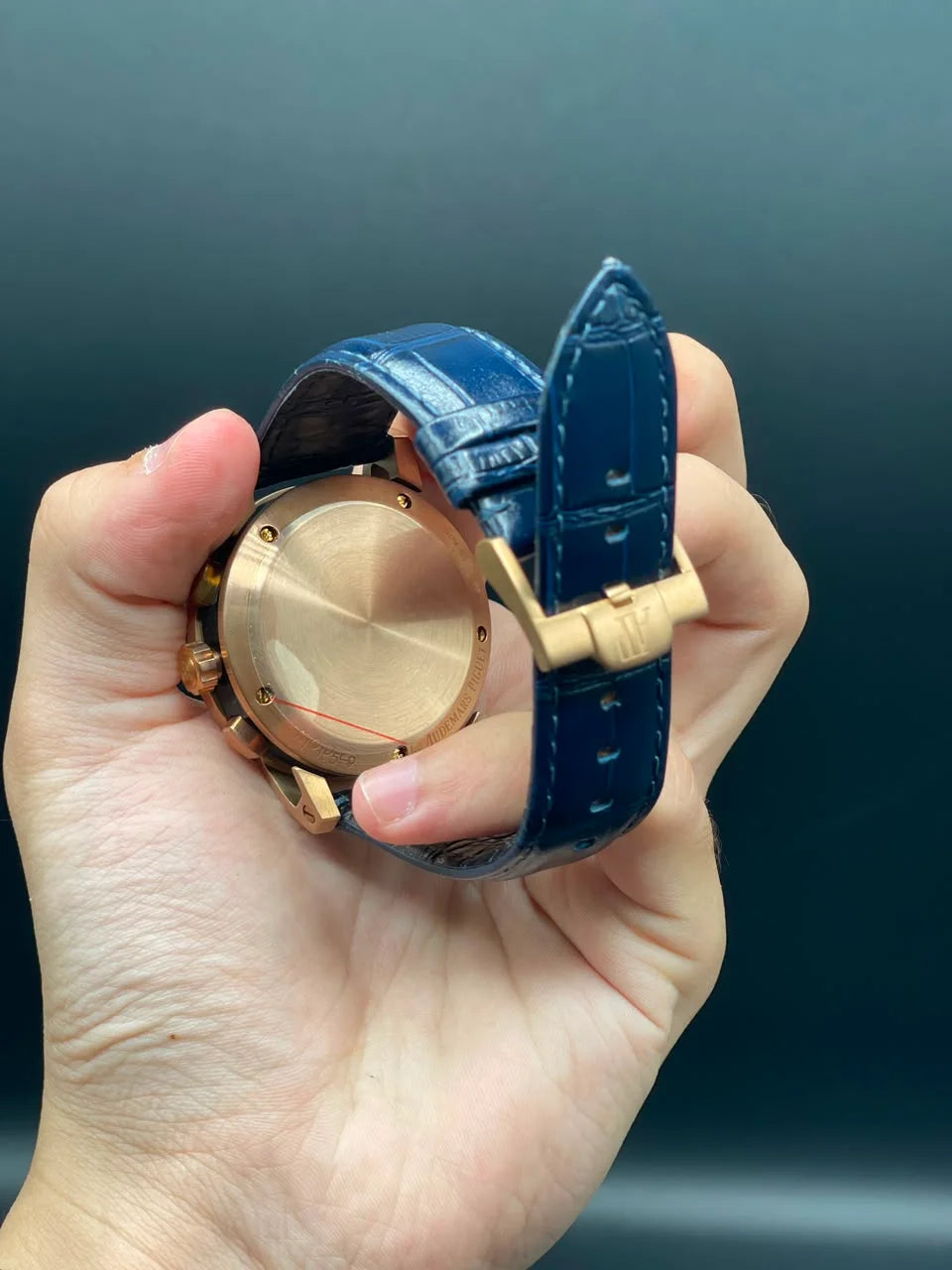 AP Style Blue Strap with Black Chronograph Dial and Golden Bezel Automatic Watch
